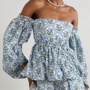AGUA BY AGUA BENDITA Jamaica Off-The-Shoulder Balloon Floral Top Celeste XS
